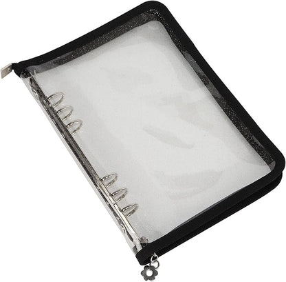 Multibey A5 Binder Cover Clear Soft PVC 6-Ring Binder Budget Evelopes System with Zipper Planner Organizer Refillable Notebook Journal Binder (Black, A5)