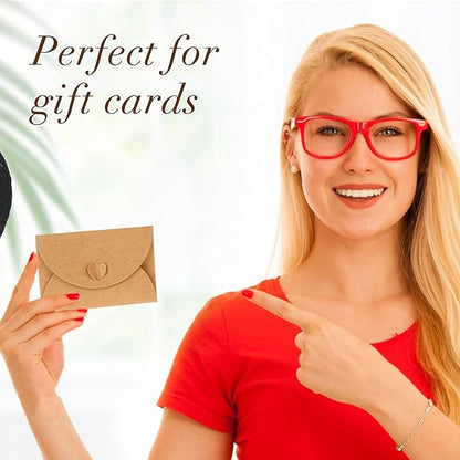 25PCS Mini Envelopes with 25 Blank Cards 4.1 x 2.8 inch Gift Card Holders Cute Tiny Envelopes with Heart Clasp for Gift Cards, Wedding Party Favors, Greeting Cards Mailing, Business Cards