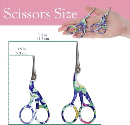 Stork Bird Rounded Safety Tip Embroidery Craft Stainless Steel Crane Scissors - Blue - 6 Pairs