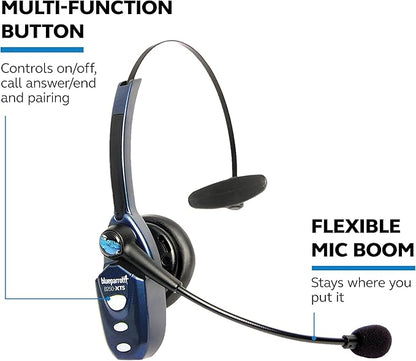 BlueParrott B250-XTS Mono Wireless Trucker Bluetooth Headset – Use On The Go, Ideal for High-Noise Environments, 91% Noise Cancellation - Includes USB-C Charging Cable, Black