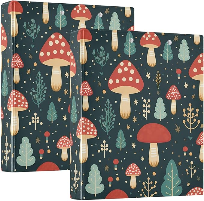 Cute Mushroom Red 3 Ring Binders with Clipboard File Folder for Office School with Pocket, 1 Pack, E01W24021