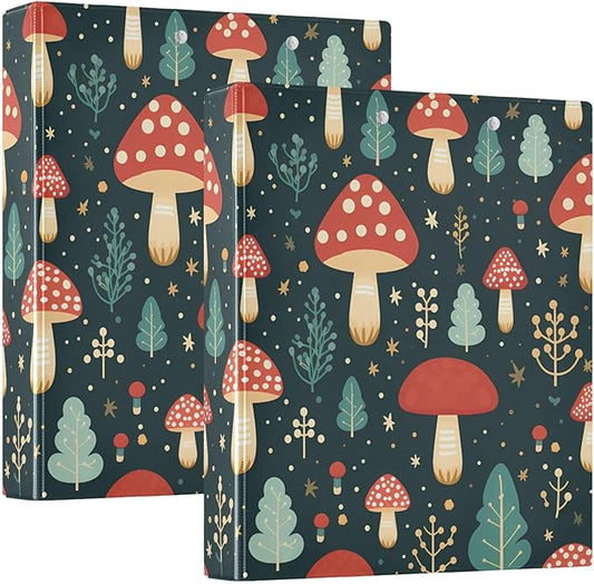 Cute Mushroom Red 3 Ring Binders with Clipboard File Folder for Office School with Pocket, 1 Pack, E01W24021