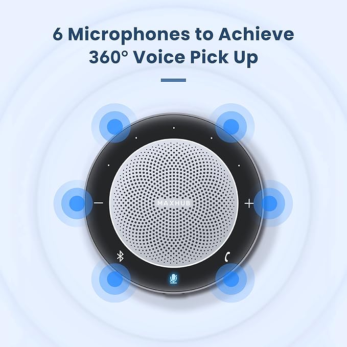 Enther&MAXHUB Bluetooth Speakerphone,USB Conference Speaker with 360° Voice Pickup&6 Microphones,Noise Reduction,Compatible with Zoom,Teams,Skype,Ideal for Professional Conference Call&Home Office