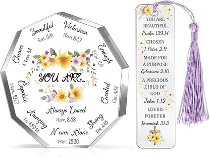 Inspirational Gifts for Women Men Birthday Gift for Best Friend Brother Sister Daughter Son Besties Wife Personalised Acrylic Plaques Bookmarks Set Sunflower Encourage Keepsake Colleagues