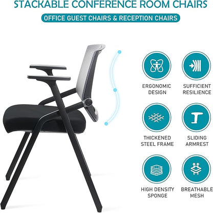 Conference Room Chairs, Folding Office Desk Chair with Lumbar Support and Sliding Armrest, Stackable Office Guest Chairs & Reception Chairs 20 Pack with Wheels