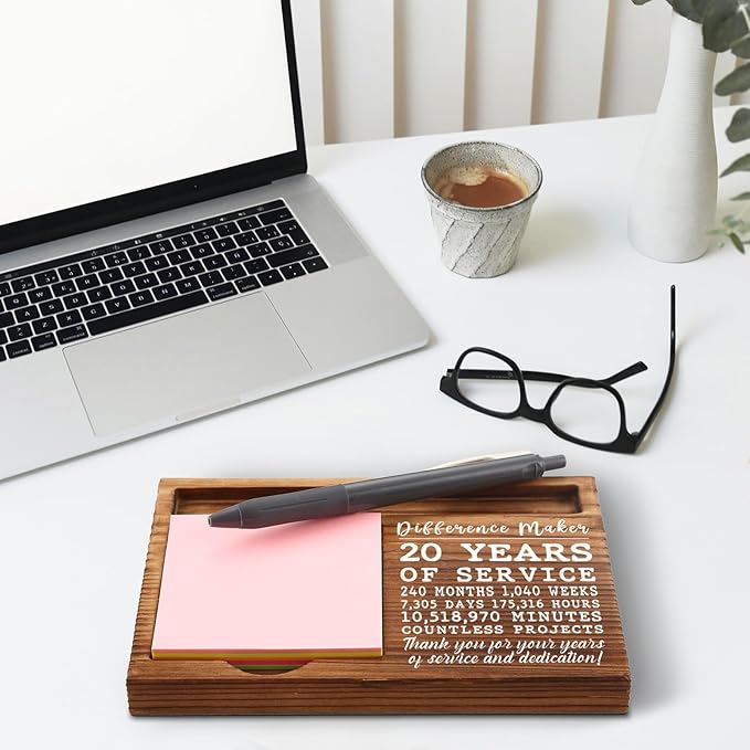 20th Work Anniversary Sticky Note Holder, Thank You Appreciation 20 Year Work Anniversary Decor Gifts for Women, Employee, Him, Her, Happy 20th Work Anniversary Self-Stick Note Pad Holders GSH27