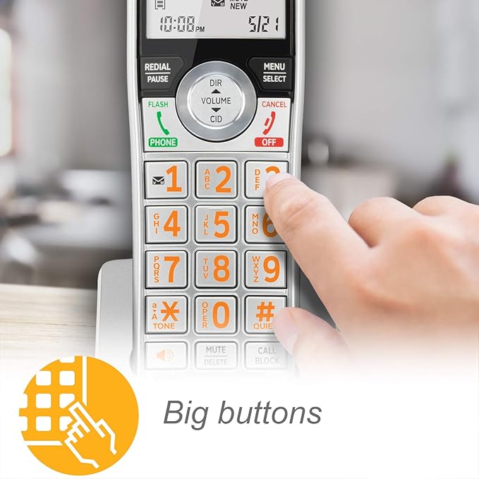 AT&T CL83107 DECT 6.0 Cordless Phone for Home with Dual Keypad Base, Answering Machine, Call Blocking, Caller ID Announcer, Intercom and Long Range, Silver/Black