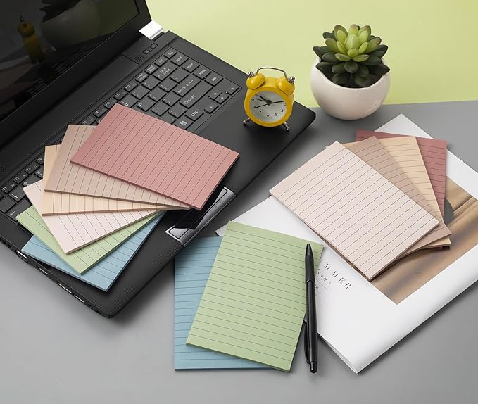 (12 Pack) Lined Sticky Notes 4x6 in Post Ruled Stickies Super Sticking Power Memo Pads Vintage Colors