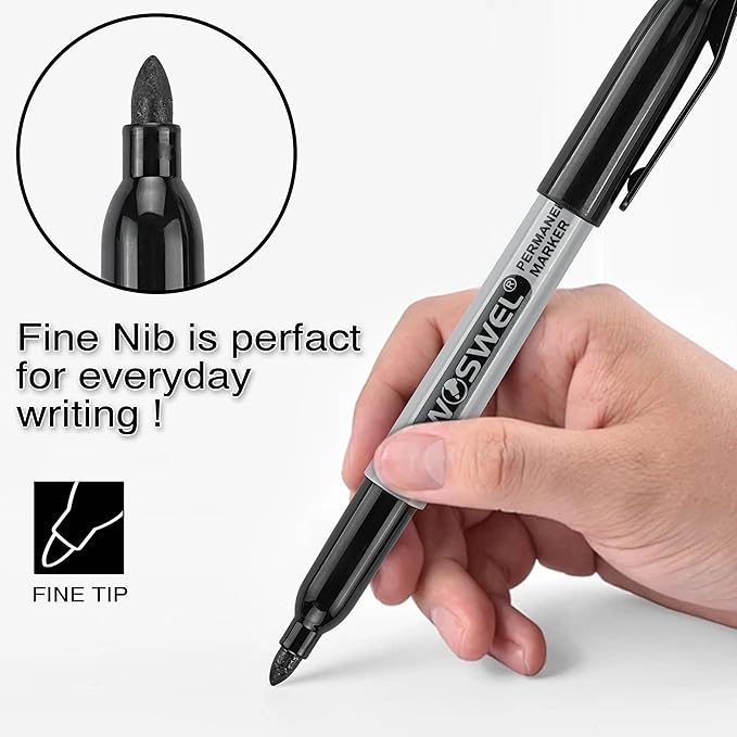 Permanent Markers Bulk, 50 Pack, Black Permanent Marker Pens, Fine Tip, Waterproof, Quick Drying, Smooth Writing, Used on Glass Metal Stone Paper Most Surfaces, Office School Supplies