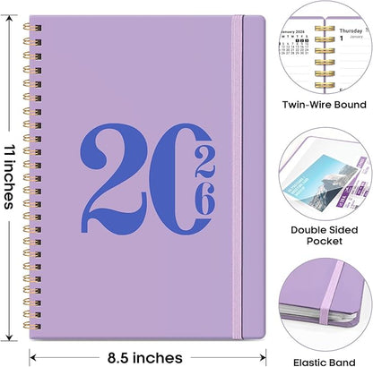 2026 Planner, Weekly and Monthly Calender Planner, Jan 2026 to Dec 2026, Hardcover 2026 Calendar Planner Book with Tabs & Inner Pocket, Office Home School Supplies for Women & Men - A4 (8.5" x 11"), Purple