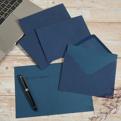 50 Pack Navy Blue A7 Envelopes with Cards 5x7 Thick Folded Cardstock and Gold Stickers for Greeting Cards, Wedding, Birthday, Invitations, Baby Showers (Navy Blue, 5x7)