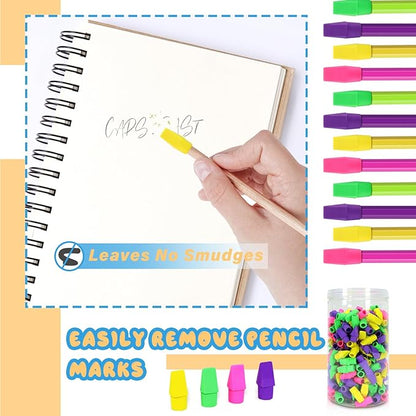 PRALB 400PCS Pencil Top Eraser Bulk Caps for Pencils,Chisel Shape Erasers Toppers Assorted Colors for Party Favors Games Prizes, Pencil Top Erasers Cap for Home School Classroom Office,Color 3