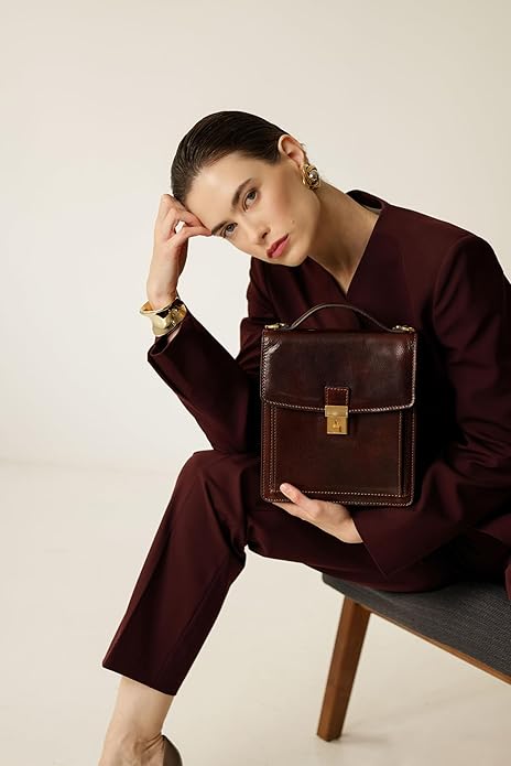 Time Resistance Small Leather Briefcase for Men - Crossbody Bag - Italian Leather Messenger Bag - Gift Box Included