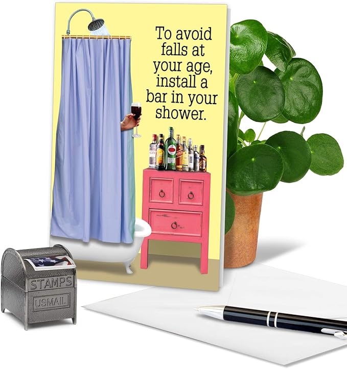 NobleWorks - Funny Happy Birthday Card with Envelope - Colorful Humor Card, Greeting Note - Shower Bar C6350BDG