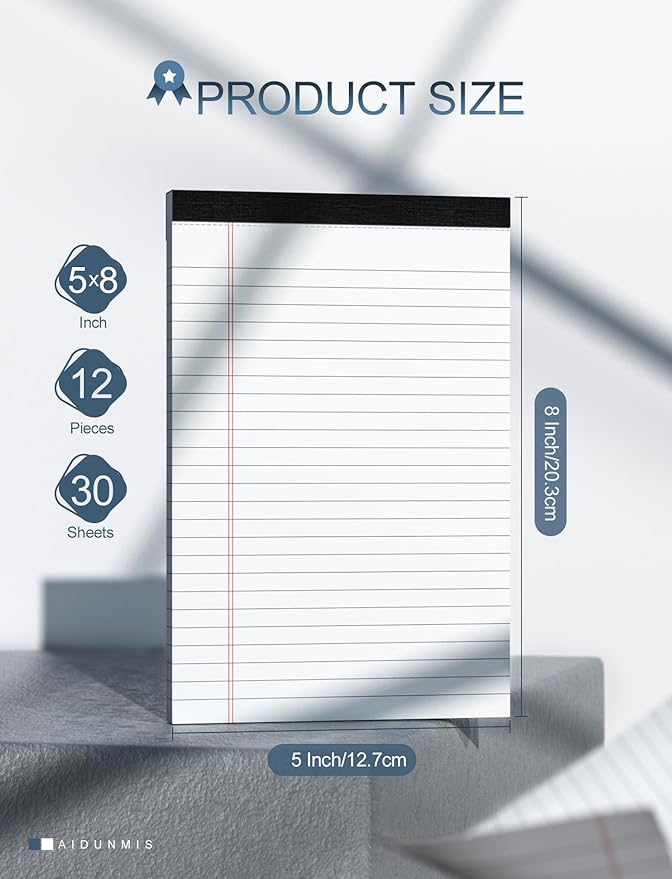 12 Pack Note Pads 5x8 Small Legal Pads White Notepads 5x8 Inch 80 GSM Paper Pads With 30 Sheets Per Notepad Small Writing Pads Notebook for Work White Lined Note Pads Small Legal Notepads for School