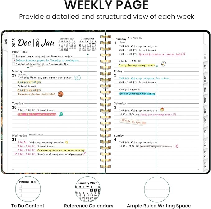 2026 Planner, Aesthetic Weekly and Monthly Planner for Women, Jan 2026 to Dec 2026, Hardcover 2026 Calendar Book with Monthly Tabs, Inner Pocket, Perfect for Office Home School - A5 (6.3" x 8.5"), Enchanted Grove