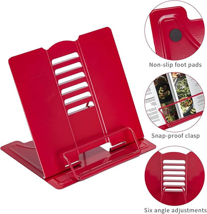 Full Red Metal Book Stand - Adjustable Book Holder for Reading