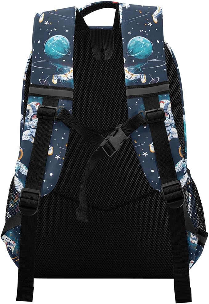 Laptop Backpack with Chest Strap, Astronauts and Space Motifs School Backpack, Travel Hiking Backpack for Boys Girls Teen Adult, Rucksack, Knapsack