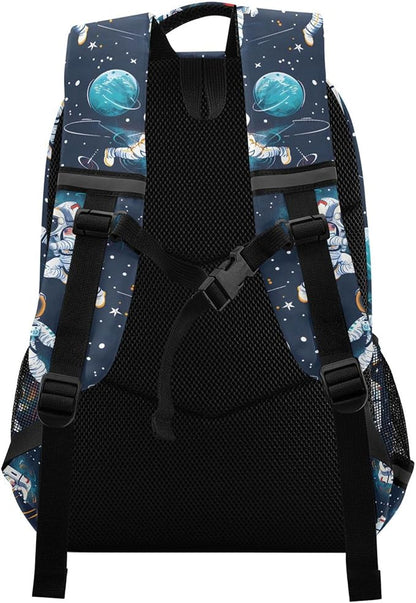 Laptop Backpack with Chest Strap, Astronauts and Space Motifs School Backpack, Travel Hiking Backpack for Boys Girls Teen Adult, Rucksack, Knapsack
