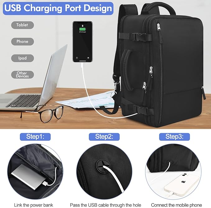 Large Carry-on Backpack for Men Women, Travel Backpack Flight Approved, Personal Item Backpack Bag on Airplanes, Black Backpacks for Traveling, Travel Essentials Must Haves