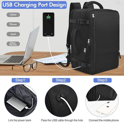 Travel Backpackfor Men Women Flight Approved, Carry-on Backpack Personal Item Backpack Bag Luggage on Airplanes, Black Backpacks for Traveling, Travel Essentials Must Haves