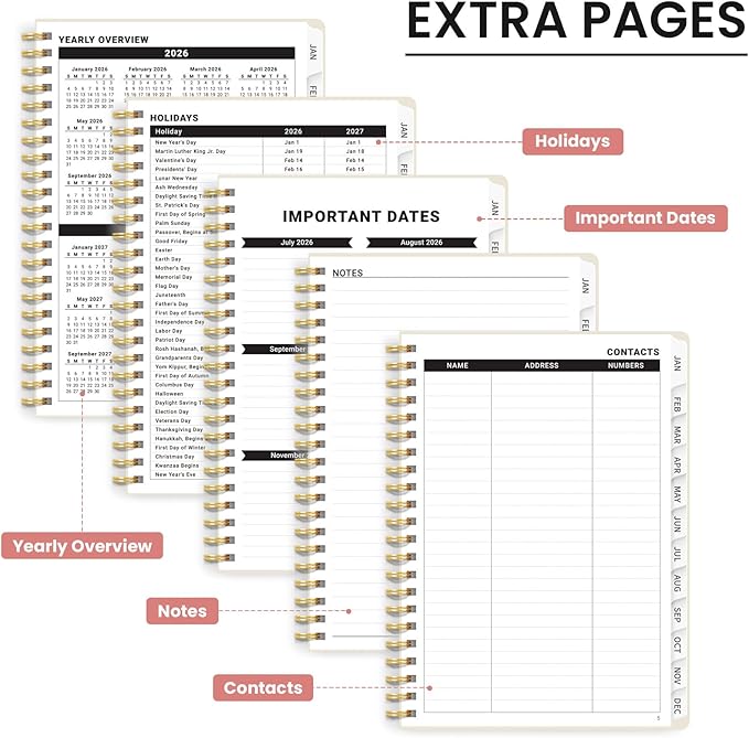 2026 Planner, Aesthetic Weekly and Monthly Planner for Women, Jan 2026 to Dec 2026, Hardcover 2026 Calendar Book with Monthly Tabs, Inner Pocket, Perfect for Office Home School - A5 (6.3" x 8.5"), Butterfly Beetles