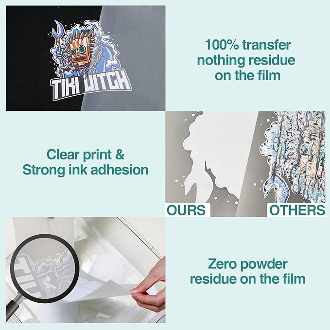 DTF Transfer Film, 50 Sheets 8.5"*11" DTF Paper with Smart Printing Pad for All Sublimation&DTF Printers,DTF Film for Sublimation Hack,Upgraded Premium Direct to Film for All Fabrics