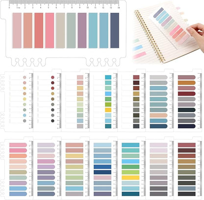 3000Pcs Sticky Tabs with Ruler, 15 Pack Index Tabs, Post It Sticky Notes, Repositionable Book Flags Strip Index Tabs Clear Page Markers for Office School Reading Highlights Classifying