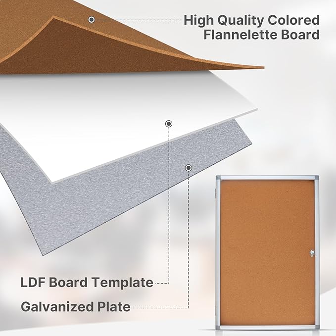 Outdoor Enclosed Cork Bulletin Board Tamper-Proof Dispaly Case, Aluminium Frame, Weatherproof Cork Noticeboard, Enclosed Cork Board for School, Office, Restaurant, Hospital etc（38 * 26inches）