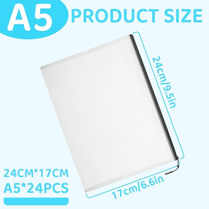 24pcs Mesh Zipper Pouch Bags, A5 9.4 x 6.9 Inches Reusable Zipper Bags Puzzle Storage Organizer Black Multipurpose for Travel Board Games Toys Office Supplies and Classroom Organization