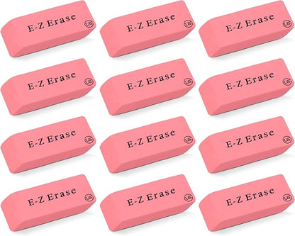 Pink Erasers, Erasers for Kids, Rubber Eraser, 12 Count, Erasers Bulk for School Supplies, Art, and Office Use