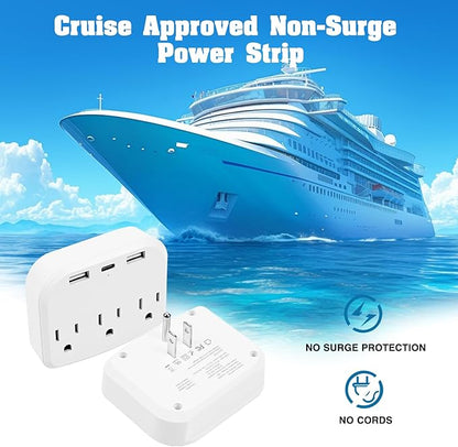15 Pcs Cruise Essentials Accessories Kit Must Haves Set Include Non-Surge Power Strip, Retractable Cruise Lanyards for Ship Card, Luggage Tags Holder, Towel Bands, Anti Nausea Wristband, Magnetic Hook