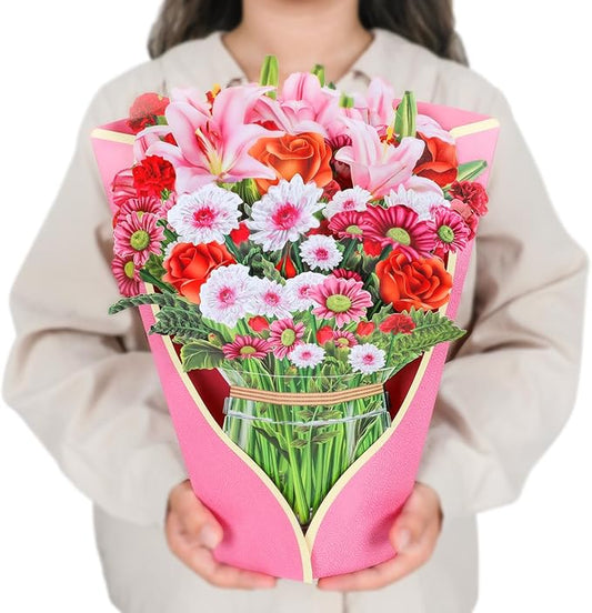 Pop Up Cards,Roses&Lilies&Daisies,12 Inch Forever Flower Bouquet 3D Popup Greeting Cards With Blank Note Card and Envelope,Perfect For Birthday, Christmas, Thanksgiving Day,Mother's Day Gifts