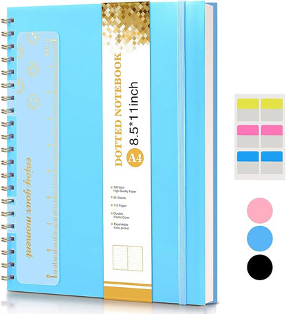 Dotted Notebook, Spiral Notebook Journal 8.5” x 11”, A4 Large Dot Grid Notebooks for Women Men, 100 GSM Dotted Paper, Plastic Hardcover Spiral Bullet Dotted Journals for Work School Sketching, Blue