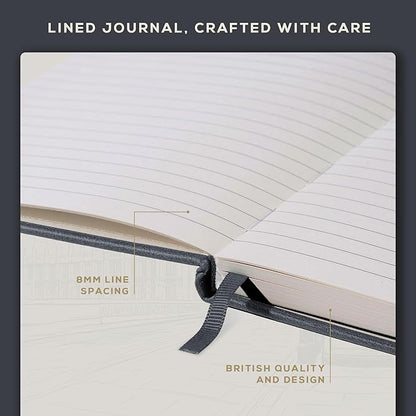 BEECHMORE BOOKS Lined Journal Notebook, 5.8 x 8.3 inch, A5 160 Lined Pages, Hardcover Leather Journals for Women, Men, Writing and Notebooks for Work - 120 GSM Thick Paper, Gifts Box Included