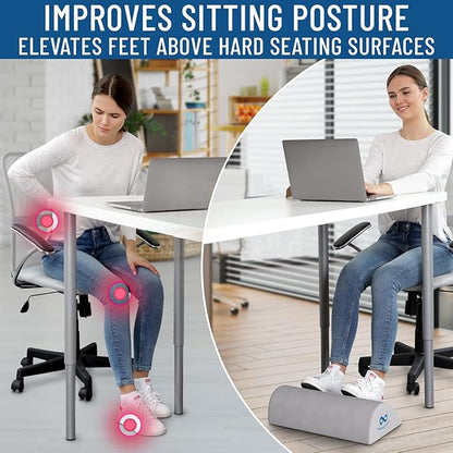 Foot Rest for Under Desk at Work - Memory Foam Office Foot Stool & Under Desk Footrest Leg Elevation Pillow for Gaming & Home Office, Supports Posture