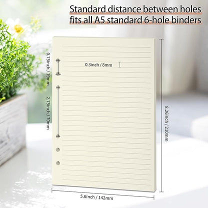 A5 Ruled Refills Inserts for A5 Size 6-Ring Binder, A5 Loose Leaf Planner Filler Paper, A5 Planner Inserts,80 Sheets/160 Pages,Lined(Line-A5)