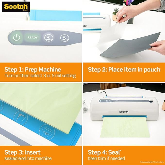 Scotch Thermal Laminating Pouches, 100 Count, Clear, 5 mil., Laminate Business Cards, Banners and Essays, Ideal Office or School Supplies, Fits Letter Sized Paper (8.9 in. × 11.4 in.)