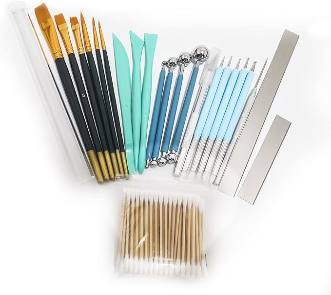 24Pcs Polymer Clay Tools Supplies Kit Roller Pin Sculpting Clay Cutters for Earring Jewelry Acrylic Roller Modeling Precision Knife Set Needle Detail