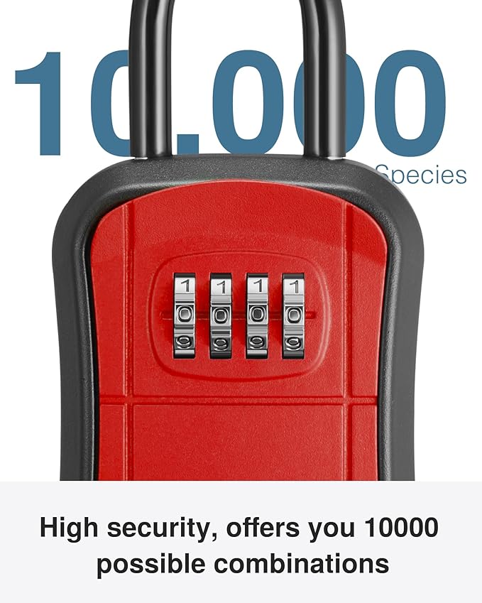 Puroma Key Lock Box, Portable Combination Lockbox Wall-Mounted Key Storage Box for House Keys, Resettable Code Safe Security Lock Box for Home, Office, Apartment Spare Key Storage (1 Pack, Red)