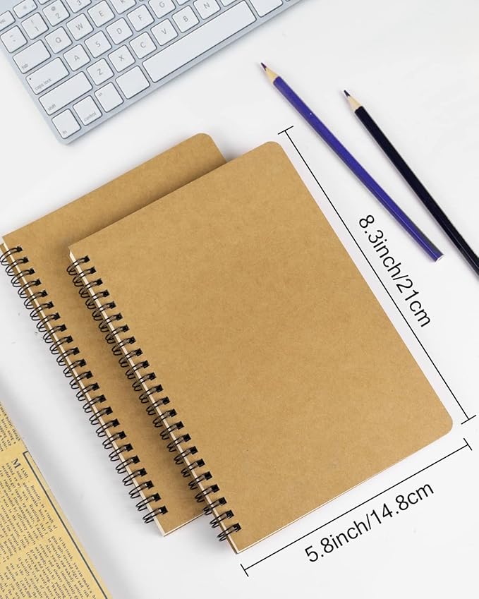 Spiral Notebooks A5 Lined 5Pcs College Ruled Journals Bulk Thick Paper for Work, Study, Notes Taking, Gifts 120 Pages/60 Sheets Kraft Brown