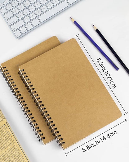 Spiral Notebooks A5 Lined 5Pcs College Ruled Journals Bulk Thick Paper for Work, Study, Notes Taking, Gifts 120 Pages/60 Sheets Kraft Brown