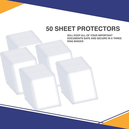 Performore 50 Sheet Protectors, Durable Clear Page 8.5 X 11 Inch for 3 Ring Binder, Plastic Sheet Sleeves, Durable Top Loading Paper Protector with Reinforced Holes, Archival Safe