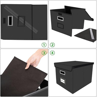 Huolewa Upgraded Portable Leather File Organizer Boxes with Lids, Office Document Boxes Organizer, Filing Boxes, Decorative Small File Boxes for Hanging Files with Plastic Slide for Office/Decor/Home
