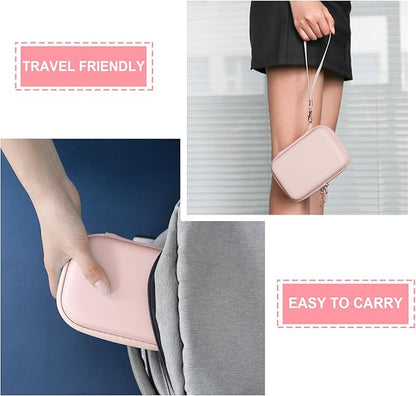 Hard Travel Case for Cabaro Mini Printer Sticker Thermal Printer, Bluetooth Portable Phone Printer Storage Holder Protection Case with Zipper Mesh Pocket fit Rolls Paper, Charging Cable, Pink