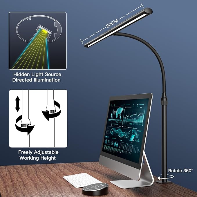 Desk Lamp, 31.5" LED Desk Lamp for Home Office,Gesture Sensing Control Desk Light, Dimmable & Color Temperature, Eye-Caring Office Lamp, Brightest Architect Lamp for Screen/Workbench