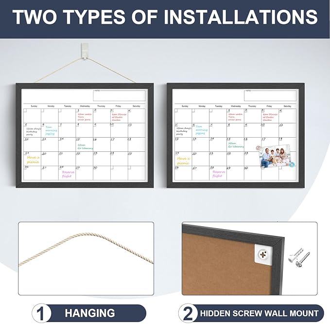 Dry Erase Calendar for Wall, 17x13 Inches Calendar Whiteboard for Wall, Small Magnetic White Board with Wood Frame, Hanging Dry Erase Board for Wall Planner Office Kitchen Home Memo