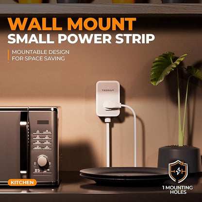 Short Flat Extension Cord, TESSAN Small Power Strip with 3 USB Port (1 USB C), 3 Outlets Small Charging Station, 3 ft Slim Plug for Cruise Travel Office School Dorm Room Essentials