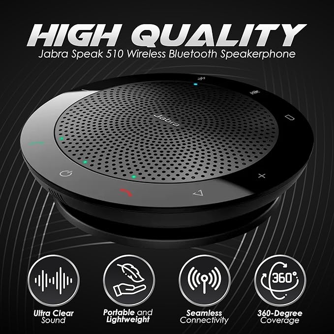 Jabra Speak 510 UC - Portable USB & Bluetooth Conference Speakerphone | Crystal Clear Sound for Meetings Anywhere | Zoom & Google Meet Certified | Optimized for Unified Communications