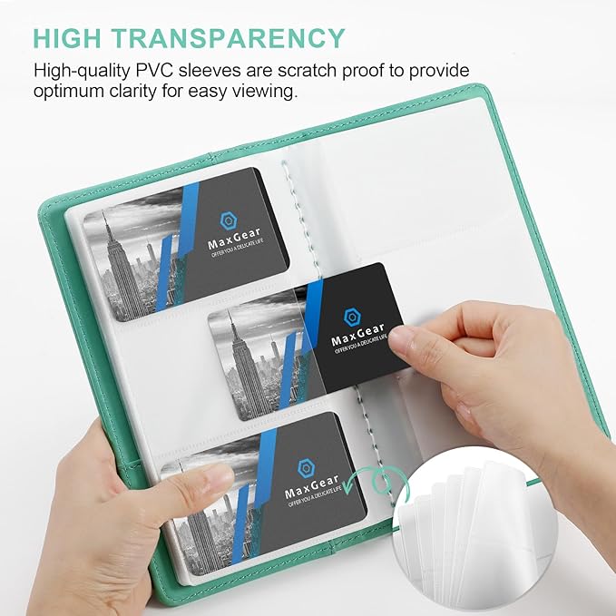 MaxGear Business Card Organizer, 240 Cards Book Portable Business Card Holder for Men & Women, Professional PU Credit Cards Binder File Storage, Turquoise